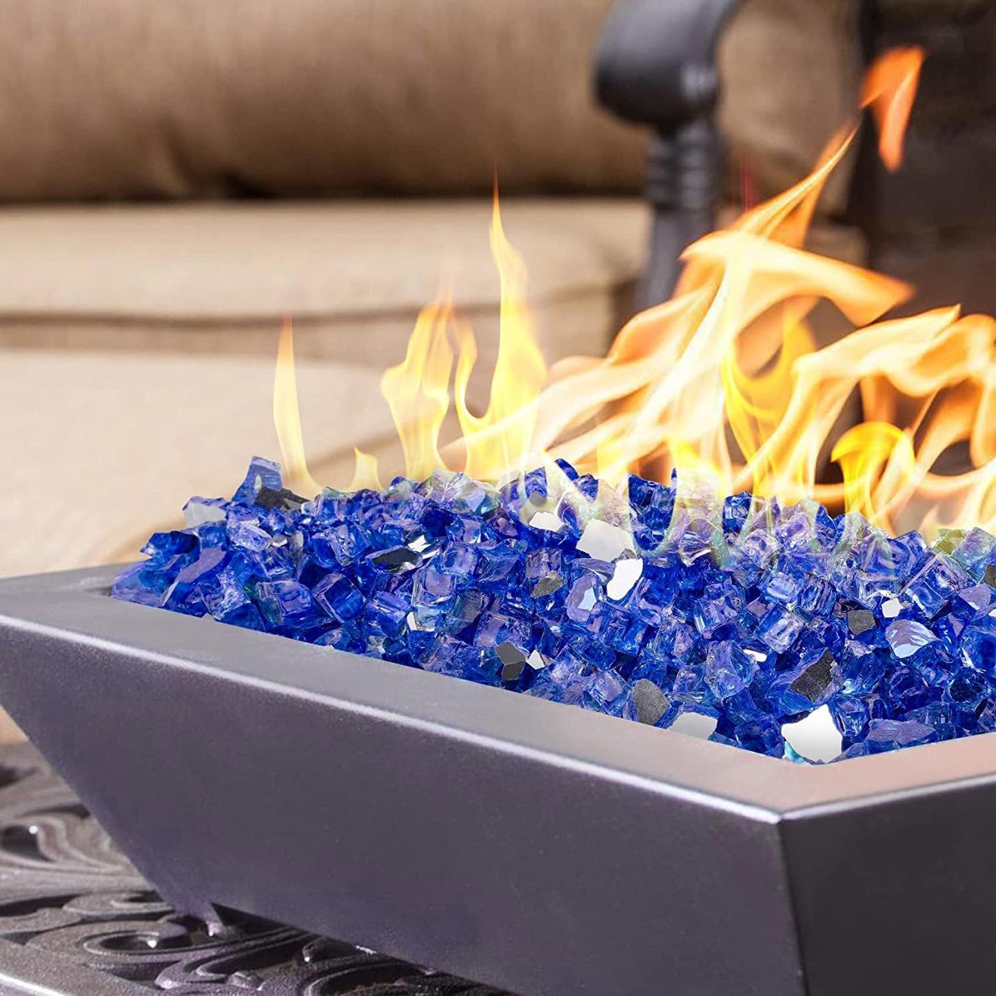 Mr. Fireglass 10 Pounds Fire Glass - 1/4 Inch High Luster Reflective Tempered Glass Rocks for Fireplace Fire Pit Table and Landscaping, Cobalt Blue