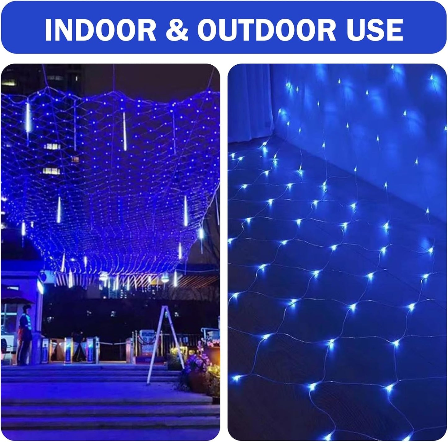 Net Mesh String Lights Waterproof, 200 Light Bubbles, 8 Lighting Modes, for Indoor Outdoor, Curtain, Christmas Tree, Bush, Party, Wedding, Fairy, Wall Decoration (9.8 ft x 6.6 ft, Blue)