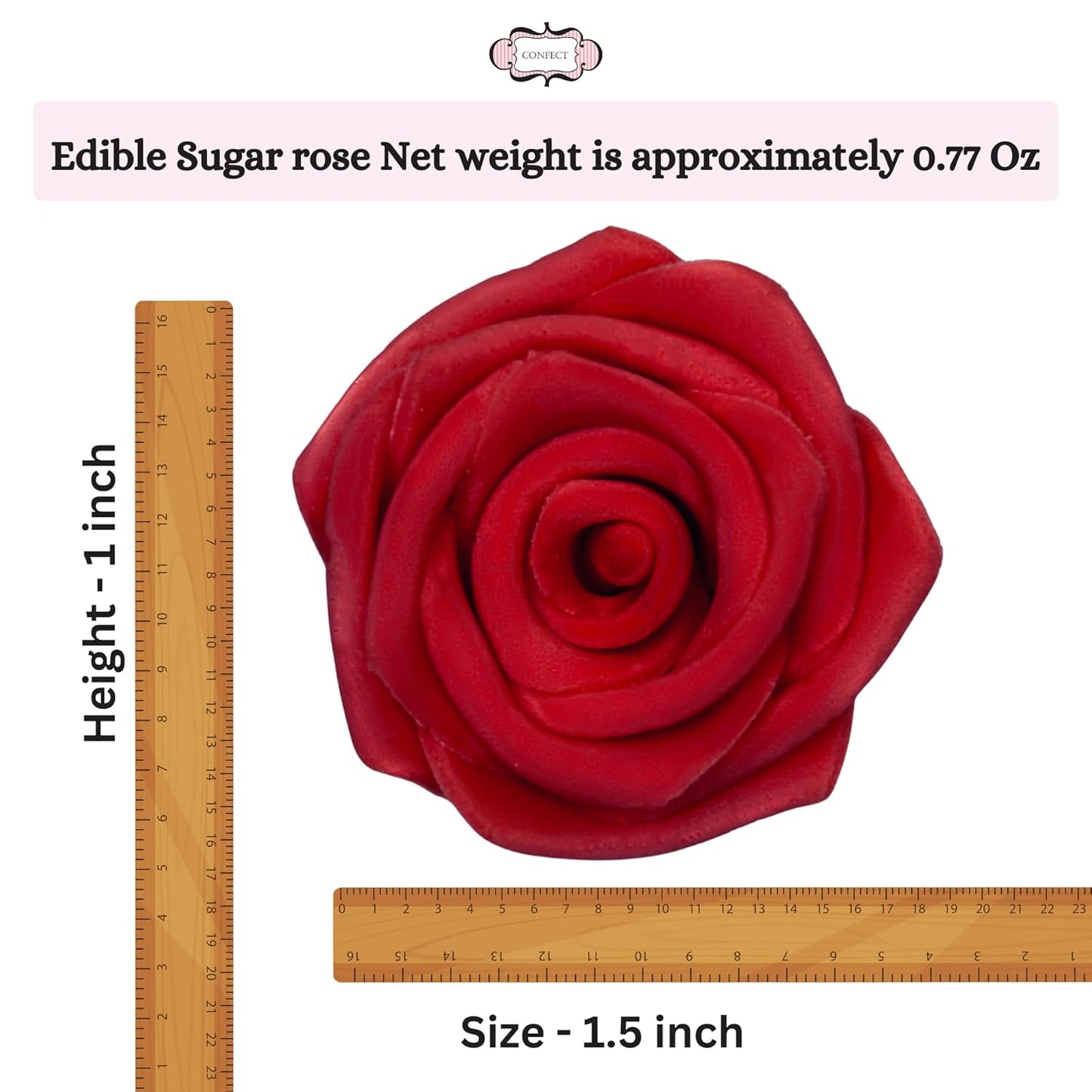 Confect Edible Rose Cake Toppers – Edible Roses for Cupcake & Cake Decorations- Vegan, Gluten-Free, Dairy-Free, Palm Oil-Free -Edible Viva Magenta Roses - Pack of 12