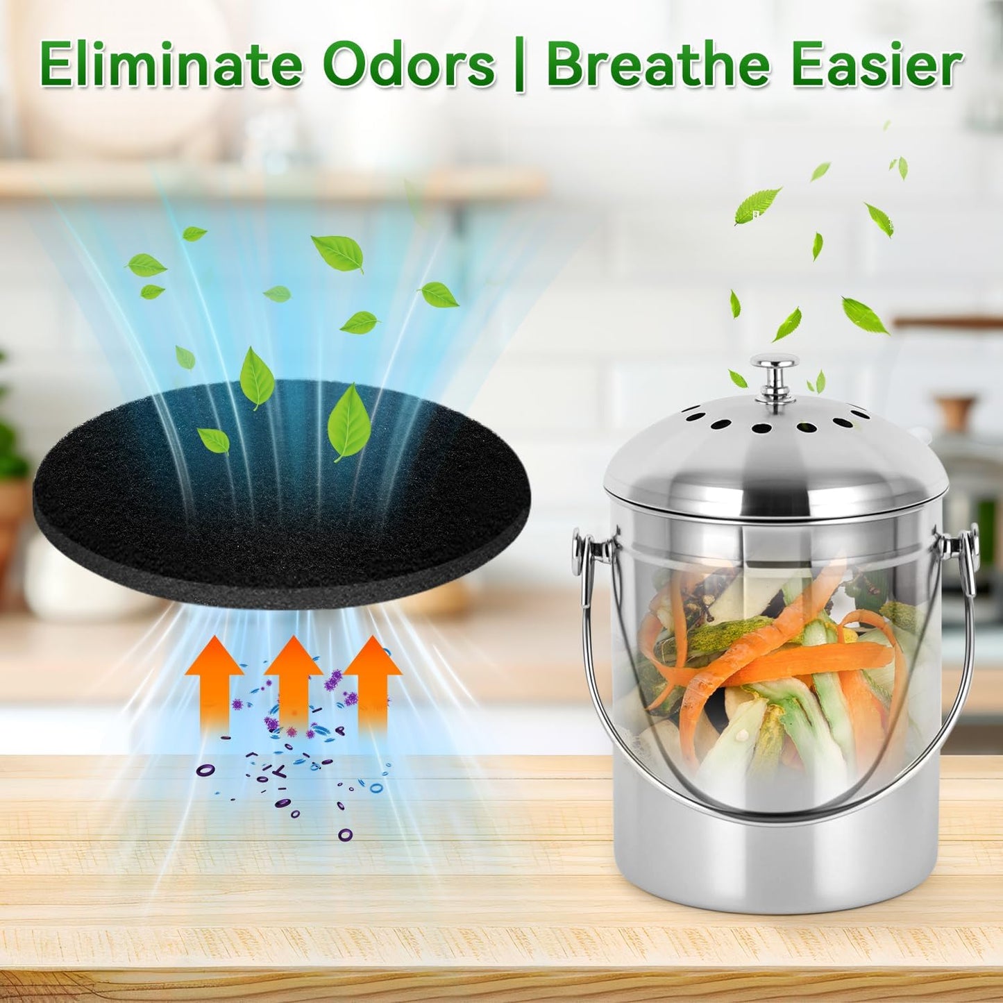 10 Pack Charcoal Filters for Compost Bucket, Compost Filters for Countertop Bin, Odor-Absorbing Activated Charcoal Replacement for Kitchen Compost Bins, 6.7 Inch