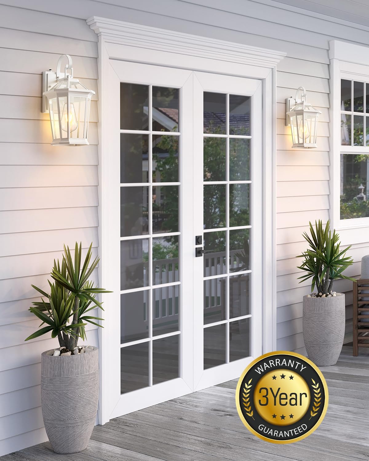 VIANIS Outdoor Porch Lights - Dusk to Dawn Exterior Wall Lights, 100% Anti-Rust Aluminum Waterproof, White Sconce Lanterns for Garage