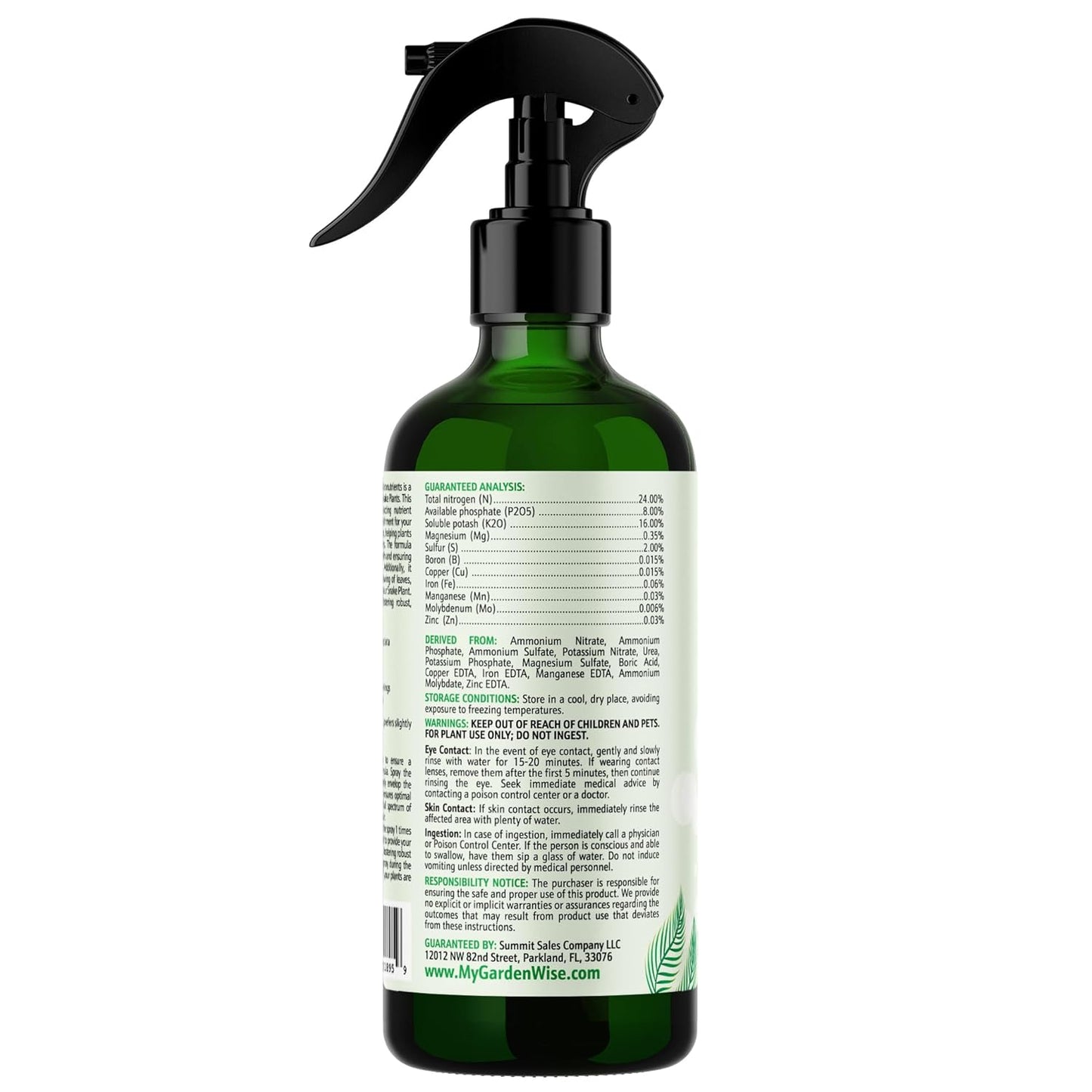 Professional Foliar Plant Spray with Essential Micronutrients 3-1-2 for Snake Plants, Dracaena trifasciata, Sansevieria - Liquid Fertilizer - Plant Food - Plant Shine - Plant Care (8 OZ)