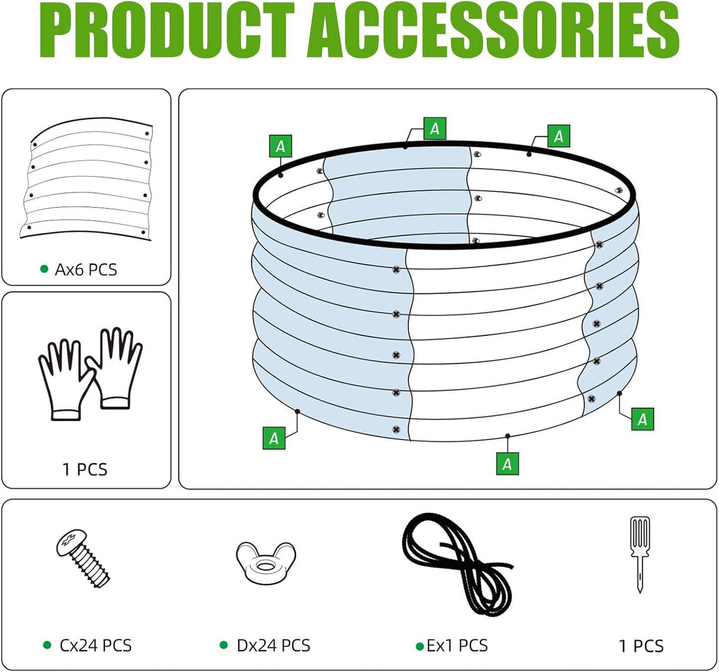 SnugNiture 3 Pcs 2x2x1ft Round Galvanized Raised Garden Bed Kit Outdoor, Metal Planter Box for Planting Plants Vegetables, Green