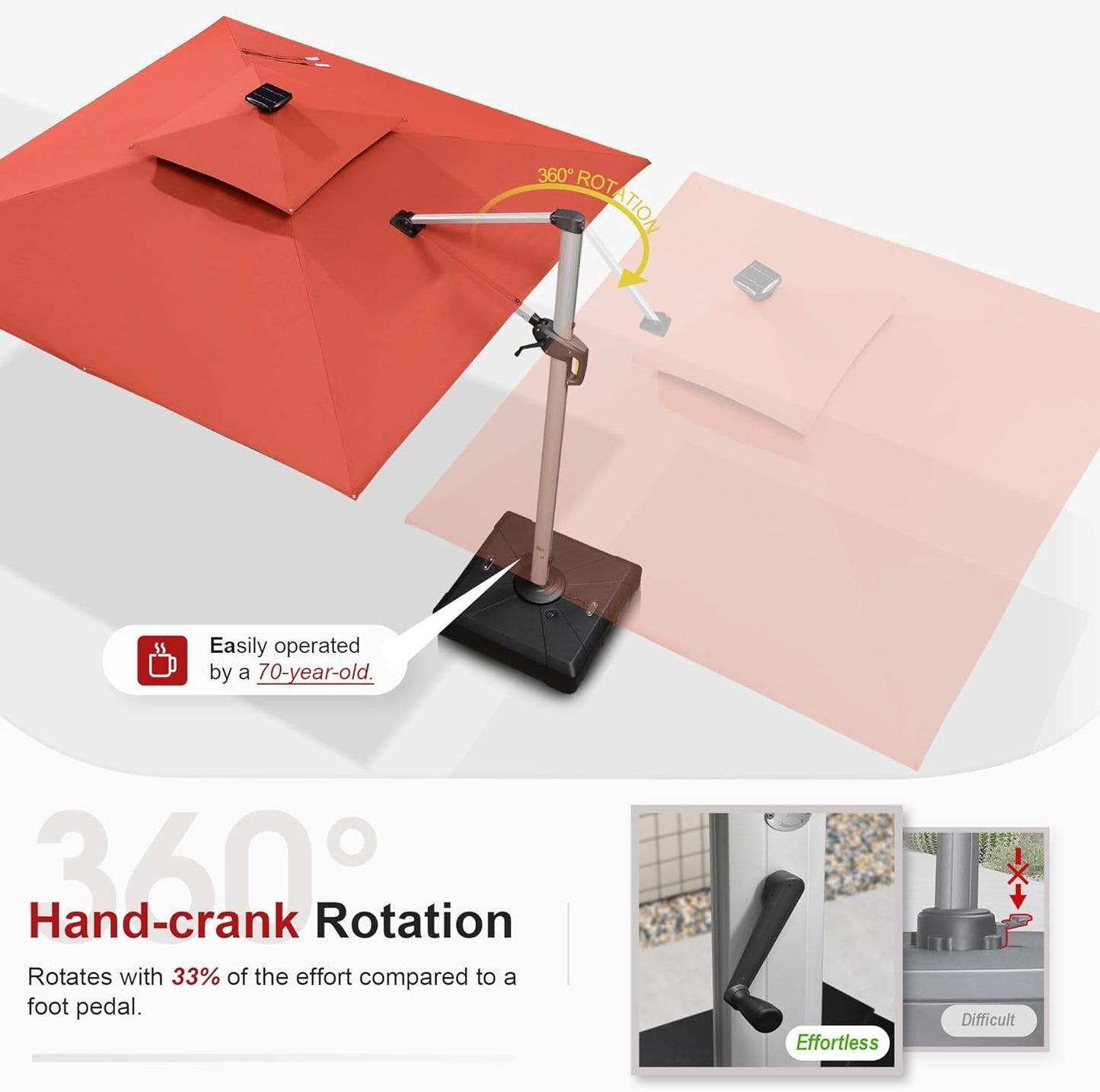 PURPLE LEAF 9' X 12' Solar Powered LED Rectangle Patio Umbrella Offset Cantilever Umbrellas Outdoor Market Umbrella Double Top Deluxe Garden Umbrellas, Terra