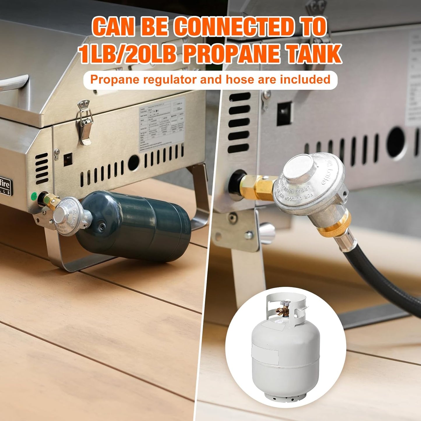 Tabletop Gas Grill 3 Burners, Stainless Steel Portable Propane Grill with Foldable Legs for Outdoor Patio Backyard Camping, Tailgating, RV Trip, Heavy Duty & 24000BTU, GS307