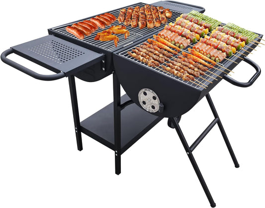 Charcoal Grill - Charcoal Barrel Grill with side shelf, Large Stainless Steel BBQ Grill suitable for outdoor camping,backyards, and patios (Extra Large)