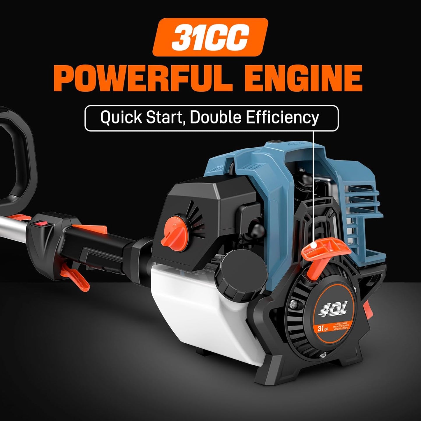 SENIX GTBCU4QL-M 4QL 31 cc Gas Brush Cutter, 4-Cycle String Trimmer and Edger Lawn Tool with Straight Shaft, Front D-Handle, Bump Feed, 17.7 Inch Cutting Width