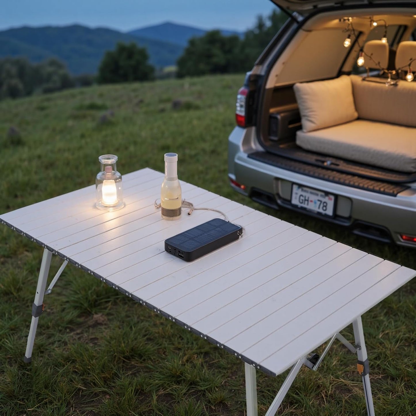 Athena Collection Foldable Camping Table, 47" Aluminum Outdoor Folding Camp Table with Mesh Layer Telescopic Legs and Carry Bag, Lightweight and Portable for Outdoor Camping Picnic Grilling, Silver