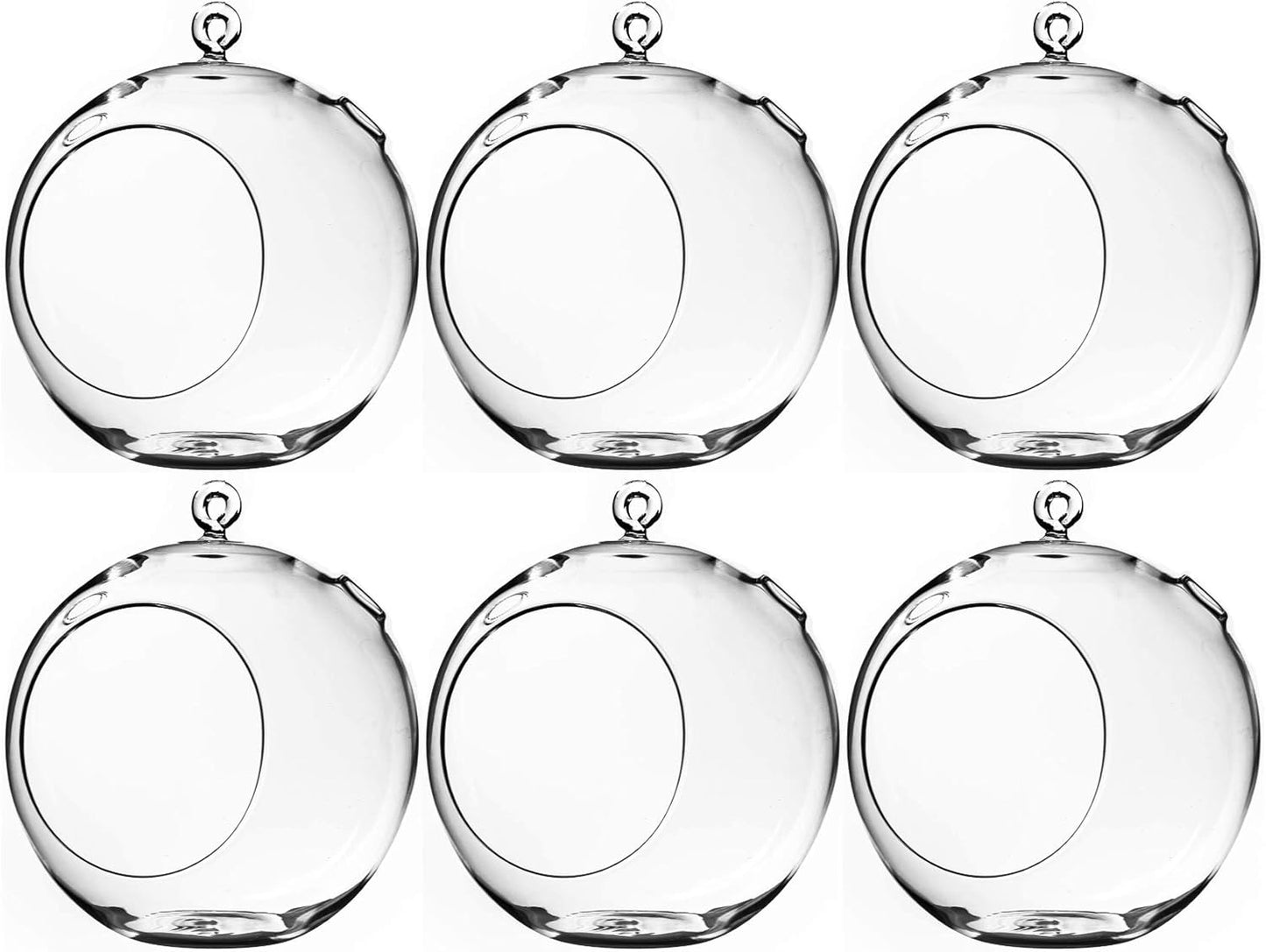 WGV Hanging Terrarium Globe, Width 8", Height 9", DIY Air Succulent Planter, Clear Glass Vase Orb with Flat Bottom, Candle Holder for Windowsill Outdoor Garden Decor, 6 Pieces Bulk
