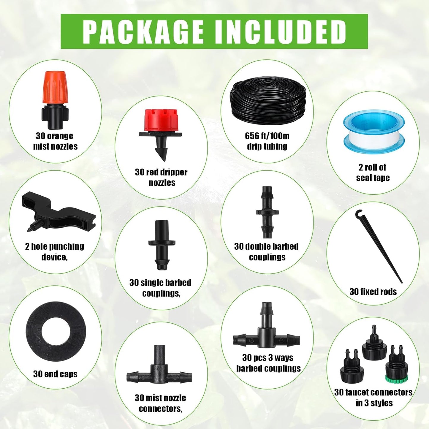 Sasylvia 656 Ft Drip Irrigation Kit 1/4'' Irrigation System Tubing Distribution Hose Greenhouse Garden Watering Misting Drip Kit Automatic Irrigation Equipment for Yard Lawn Patio