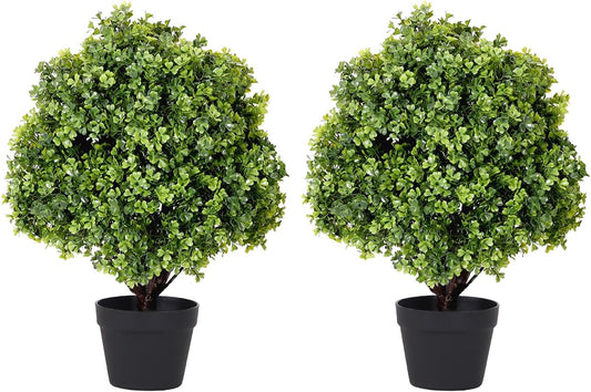 THE BLOOM TIMES 2ft Faux Boxwood Plants Outdoor Set of 2, Topiary Balls Artificial Outside Trees, 24" UV Resistant Fake Greenery Bushes & Shrubs for Front Porch Planter