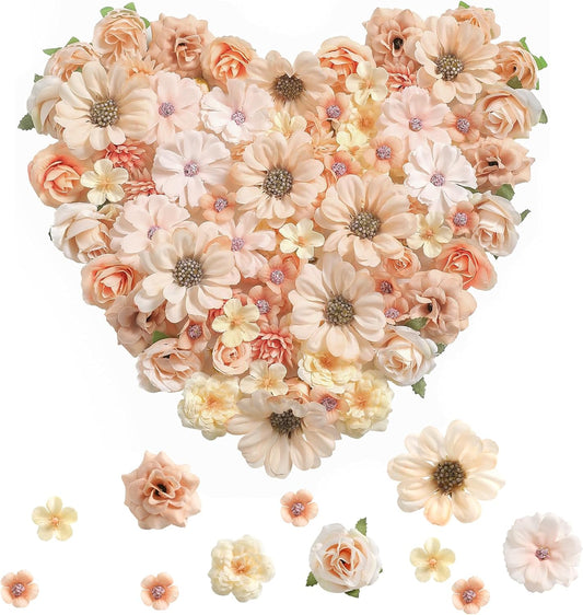 Serra Flora Faux Flower Heads Mini Artificial Flower Heads Fake Flowers Multicolor Small Silk Daisy Peony Flower Heads for Craft Garland Wedding Party DIY Home Decoration