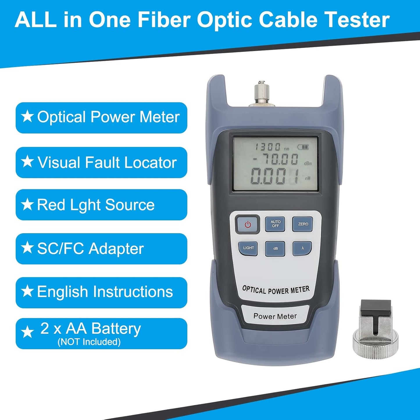 PATIKIL 650nm Fiber Optical Tester, Optical Power Meter Visual Fault Locator Fiber Light Meter with 2.5mm SC FC Connector Test Equipment for Network Testing Tools