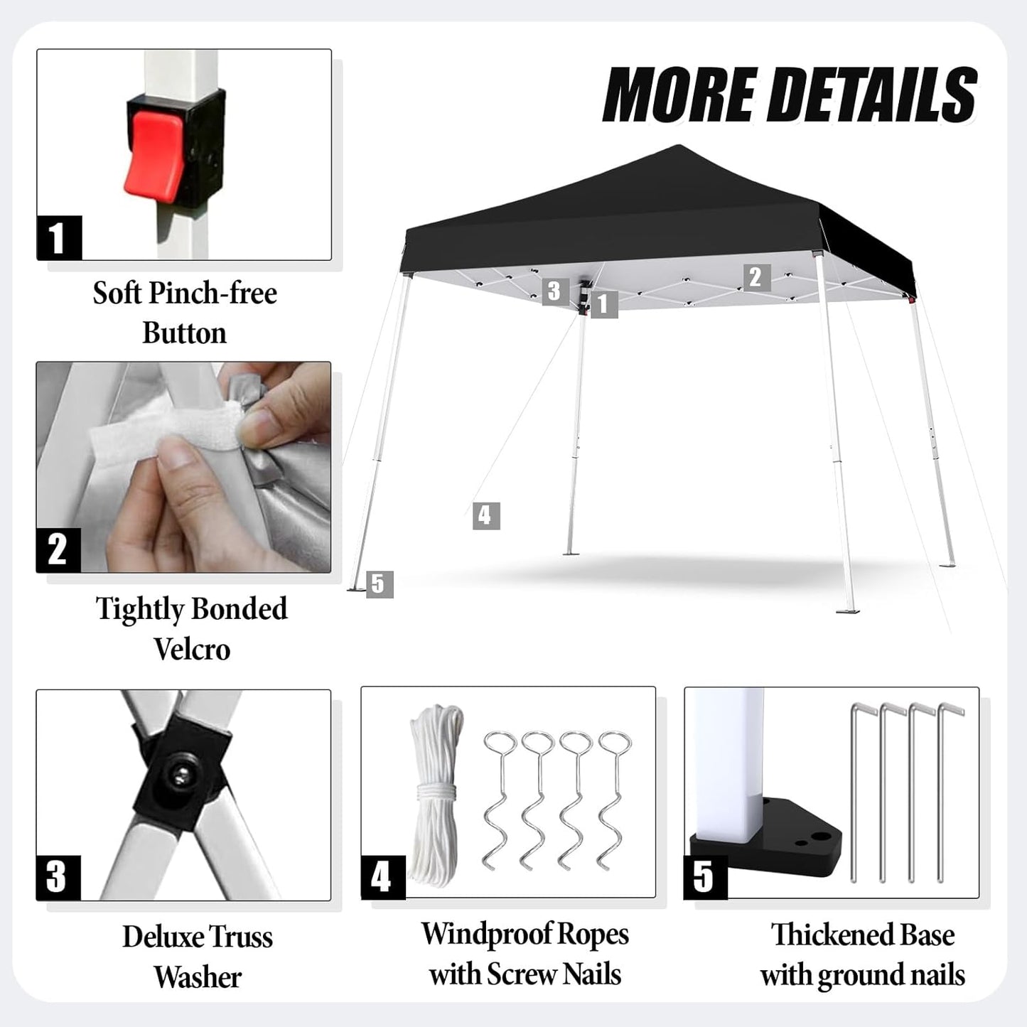 10x10 Pop Up Canopy, 300D Silver Coated Black Fabric Outdoor Gazebo, Beach Tent Slant Legs with Storage Bag,Easy Up Sun Shade Shelter Tents with 8x8 Top Cover for Patio,Party