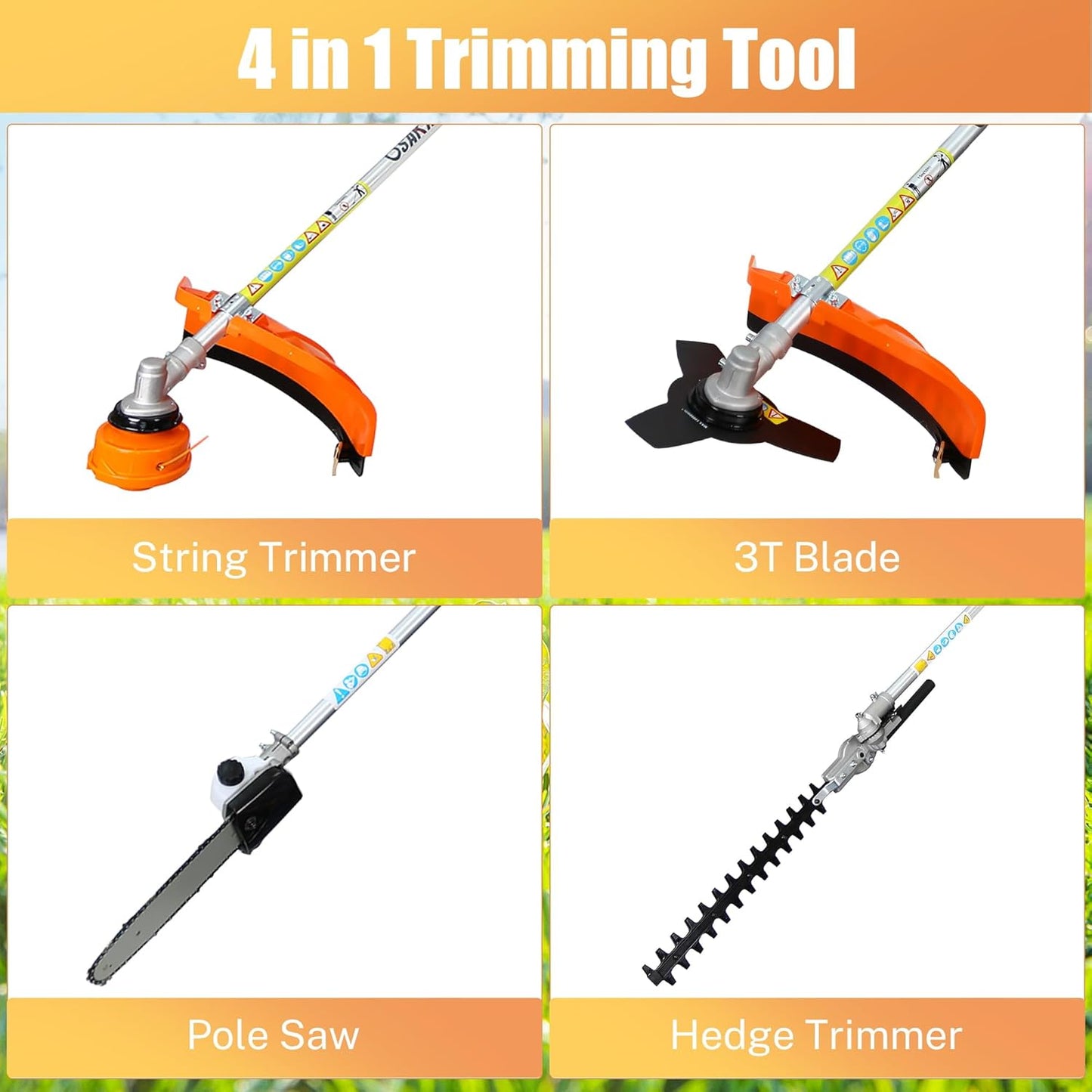 Gas Trimmer Weed Eater 52cc 2-Stroke,6 in 1 Multi-Functional Petrol Trimmer Hedge Trimmer Pole Saw Trimmer for Quick Weed Grass Cleaning Crop Seed Soil Protection Tools
