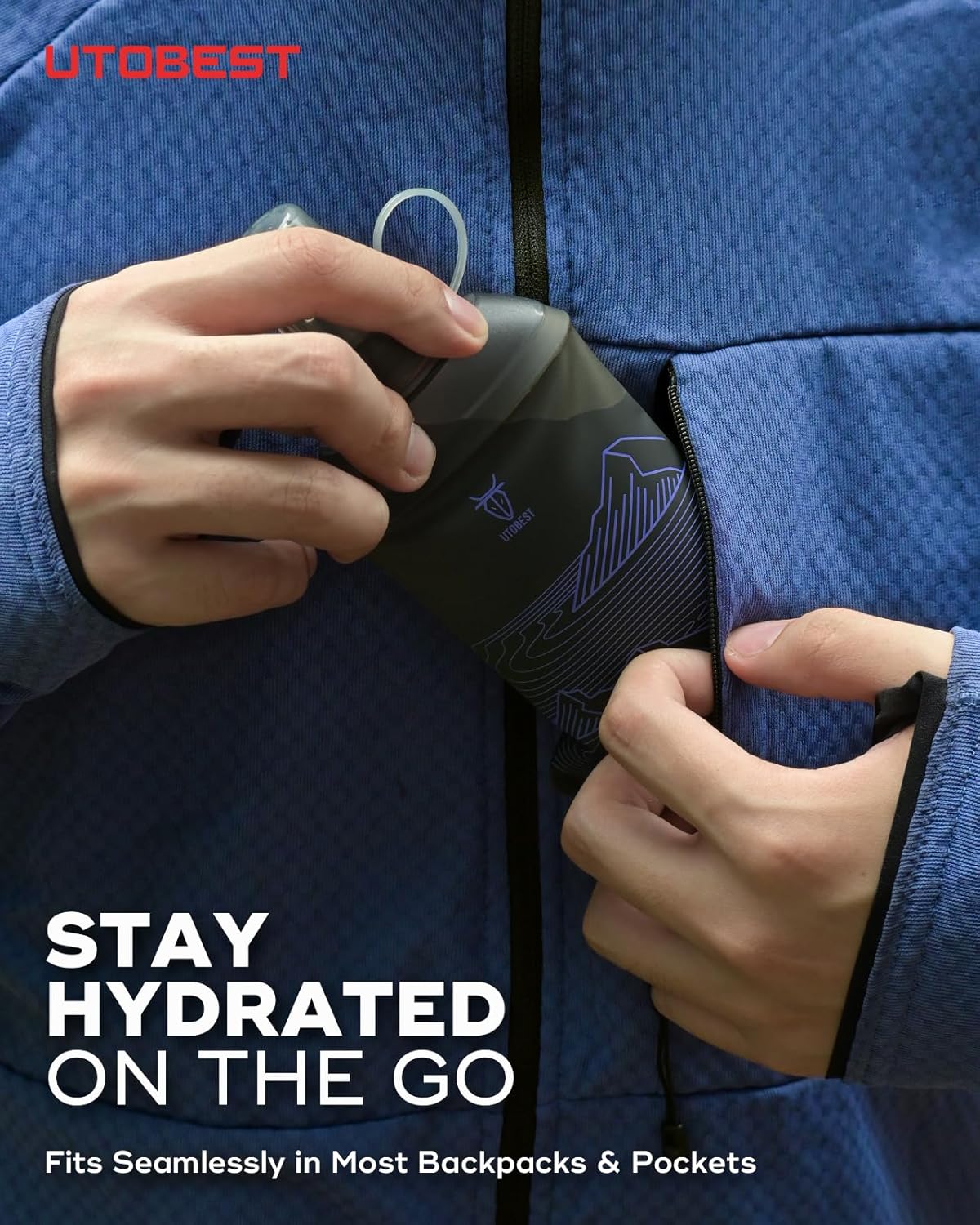 UTOBEST 200ml Soft Flask, 2 Pack Flexible TPU Hydration Water Bottle, Collapsible with 28mm Caliber for Running, Hiking, Cycling, Climbing, and Marathon Purple