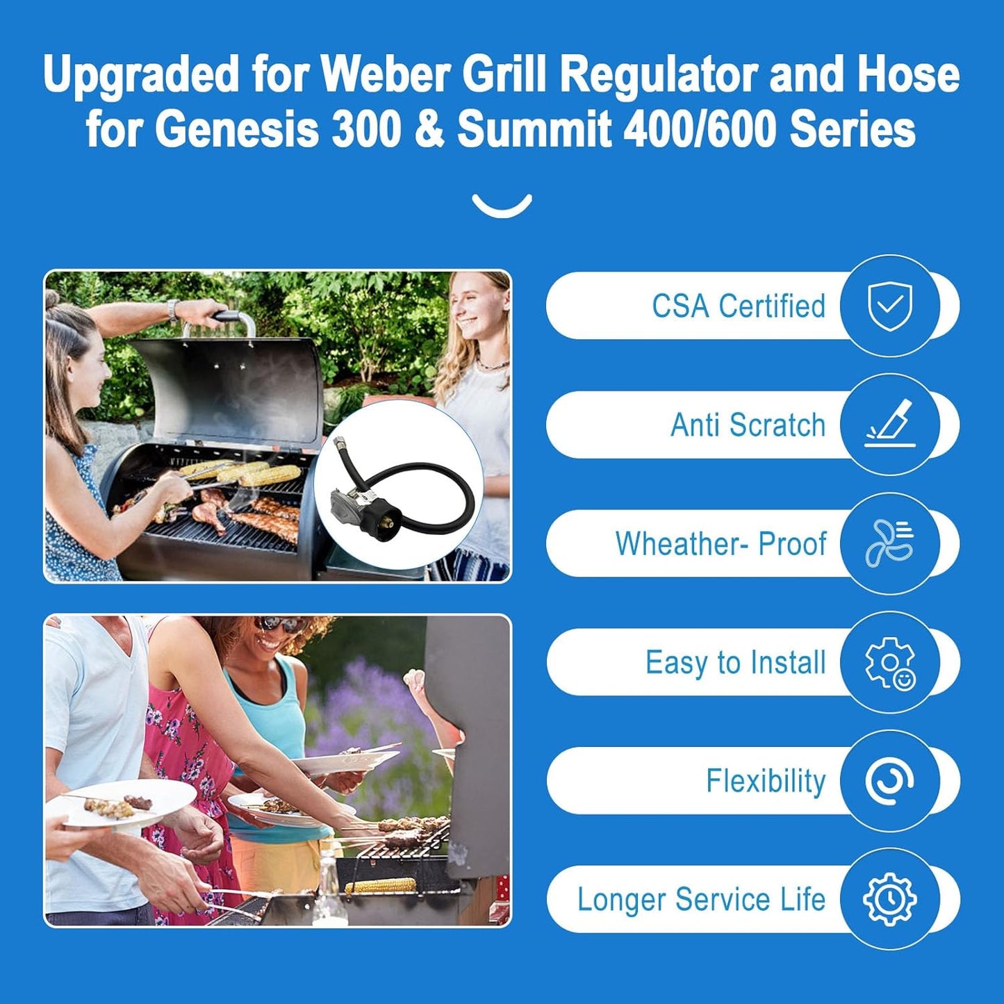 Upgraded for Weber Hose and Regulator kit, for Genesis 300 & Summit 400/600 Series for Weber Grill Regulator and Hose, for Genesis and Summit Series Gas Grills Including Silver Gold Platinum.