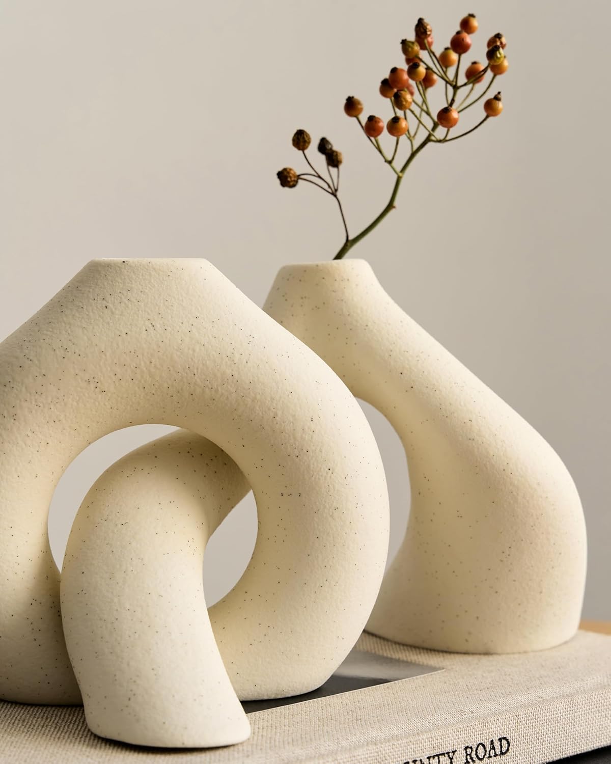 NOBULA White Ceramic Donut Vases – Modern Home Decor for Living Room, Bedroom & Table Centerpiece - Minimalist Nordic – Unique Vases for Olive Plant & Flowers – Decorative Coffee Table Vase Set of 2