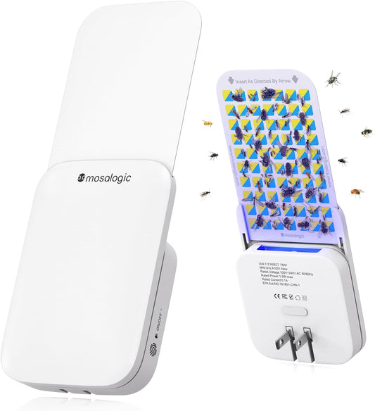 Mosalogic Fruit Fly Traps for Indoors Gnat Trap for House Indoor- 600 Sqft Protection Area UV Fly Insect Trapper for Fruit Flies，Gnat，Mosquito，and Other Flying Insect Plug in Bug Killer White