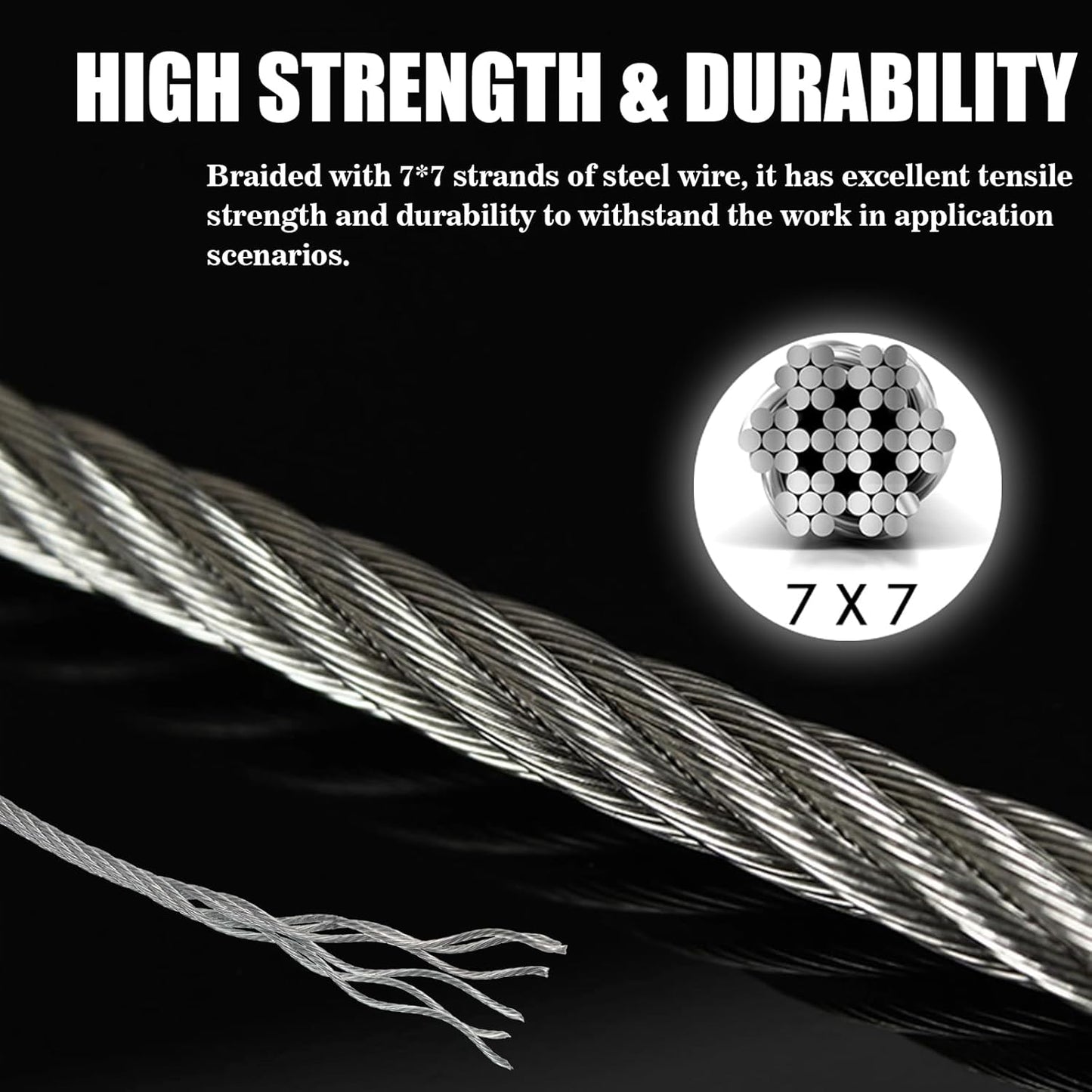 Metal Wire 1/8 inch Carbon Steel Galvanized Cable 50FT Length Aircraft Cable 7x7 Strand Core Picture Hanging Wire with 10 Pcs Thimbles and 20 Pcs Aluminum Sleeves