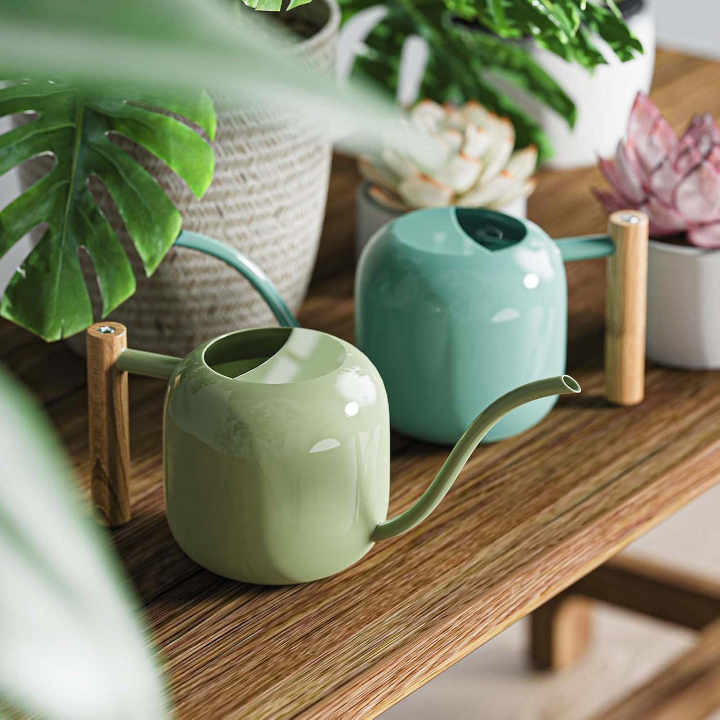 Green Moon Water Can Indoor Plant Mint Green 1.2L/41oz Metal Stainless Steel Water Can Indoor Outdoor with Long Spout for House Plant Bonsai Outdoor Garden Flowers