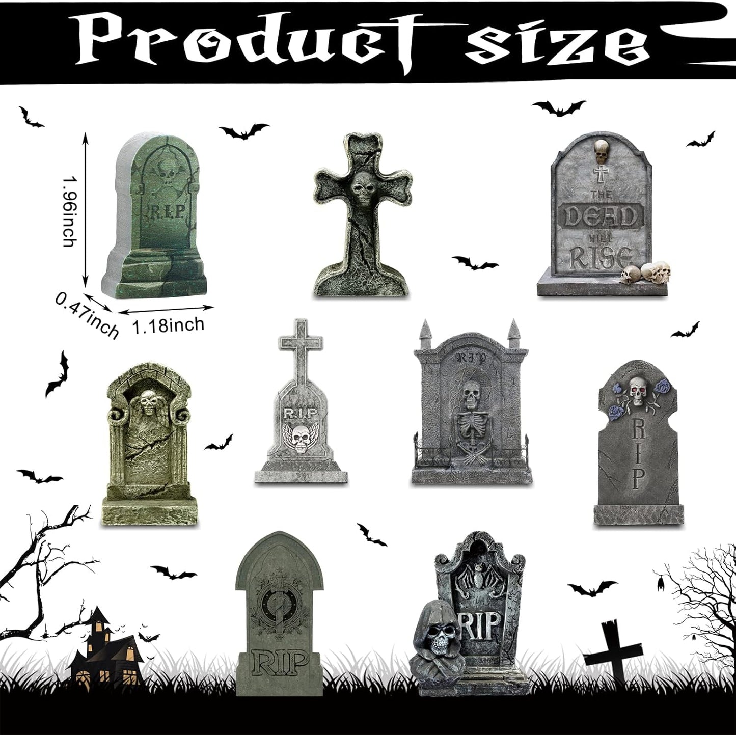 Kathfly 9 Pieces Halloween Miniature Tombstones Mini Village Tombstones Halloween Figurines Miniature Spooky Town for DIY Crafts Outdoor Home Garden Decor