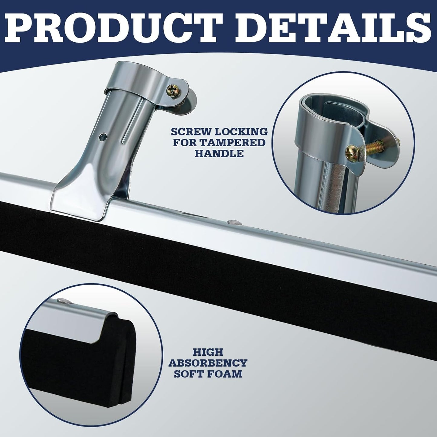 Lasnten 4pcs Double Foam Floor Squeegee for Concrete Industrial Floor Scrubber Stainless Steel Cleaning Squeegee with Rubber Heavy Duty Broom EVA Foam Blade for Garage Window Pool (18 Inch)