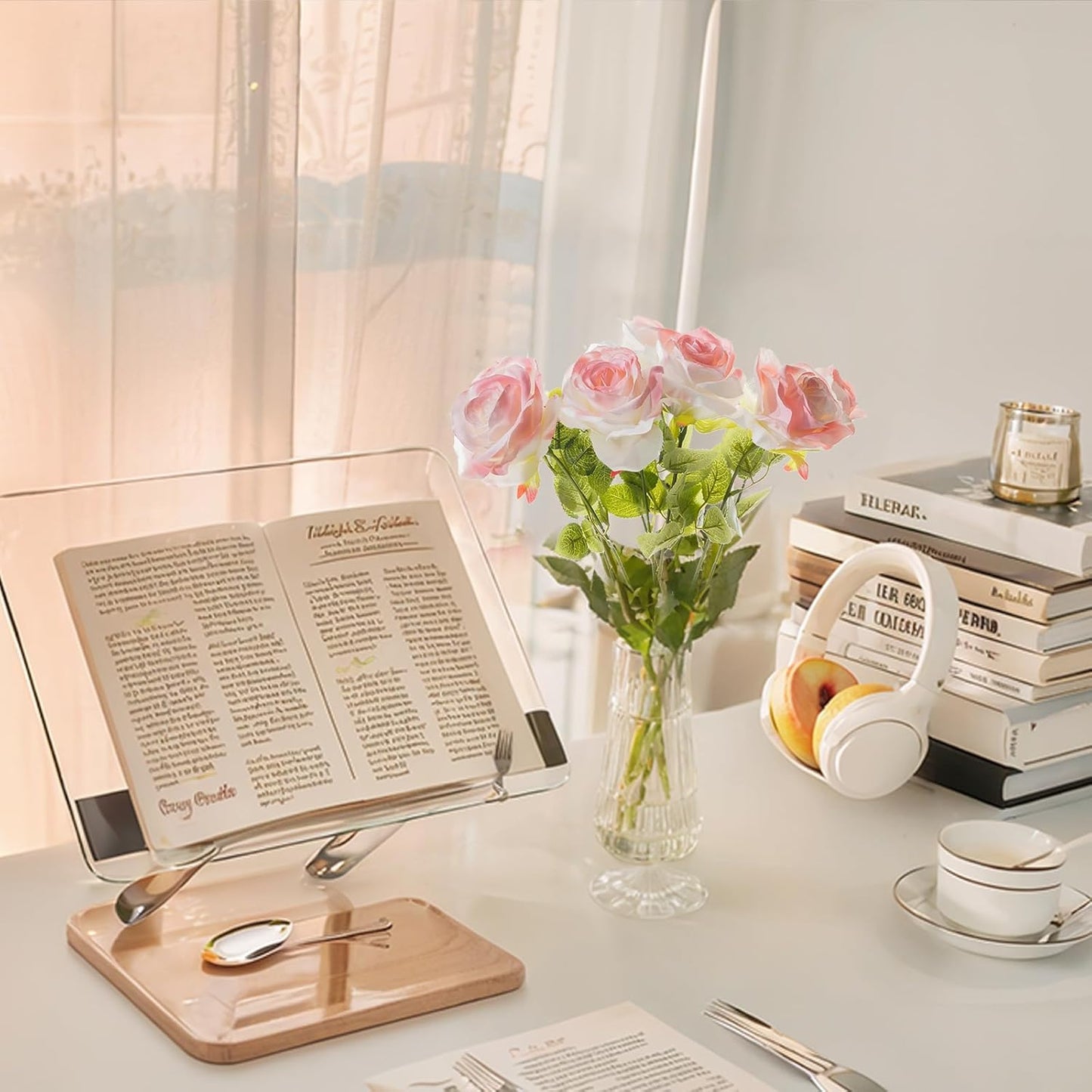 Rose Pink Artificial Roses Fake Flowers Not Bend The Peduncle with Stems for DIY Wedding Bouquets Bridal Shower Centerpieces Arrangements Tables Decorations 24pcs