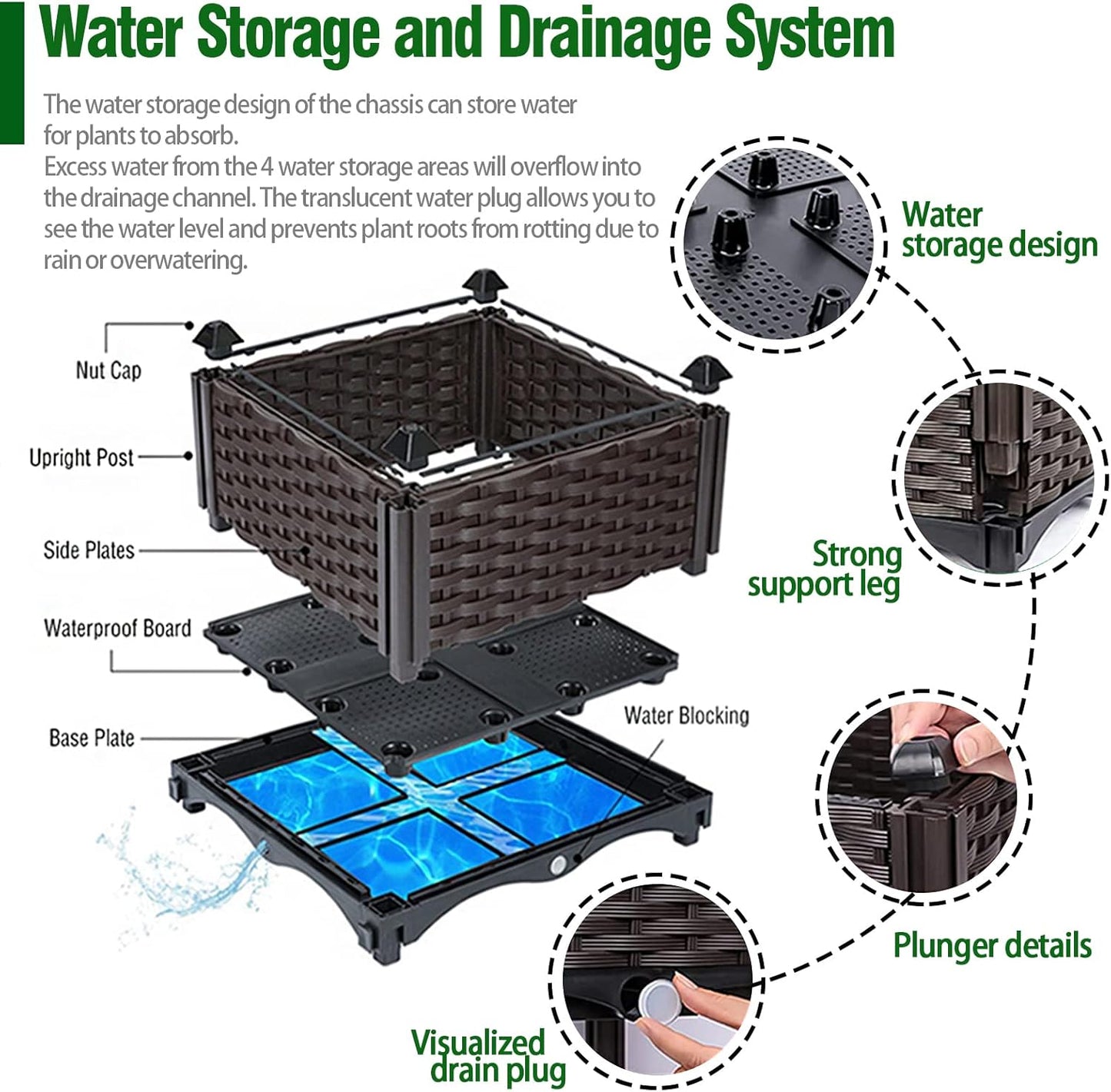 Raised Garden Bed with Legs Planters for Large planters Outdoor Plants Elevated Plastic Garden Planter Boxes Plant pots for Patio Backyard Porch Deck to Planting Flowers Vegetables and Herbs