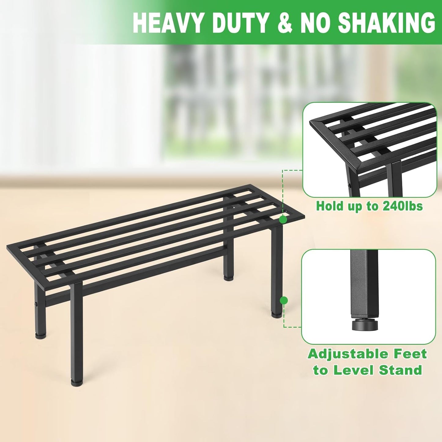 2 Pack Metal Plant Stand Outdoor Plant Shelf Indoor,1 Tier Heavy Duty Plant Stands for Multiple Plants,26" L x 10.12" H x 8.75" W,Black