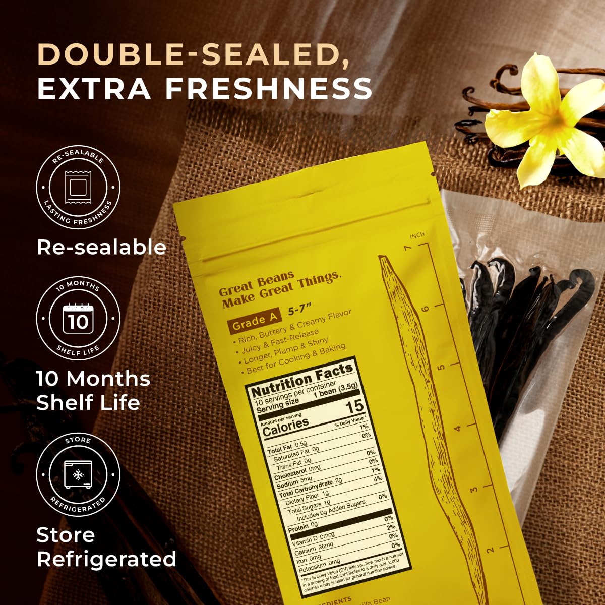 Gya Labs 30 Madagascar Vanilla Beans for Making Vanilla Extract, Baking - Grade A - 5-7 Inches (12 to 15 CM) long, Caviar Rich, Flavorful Fresh Pods