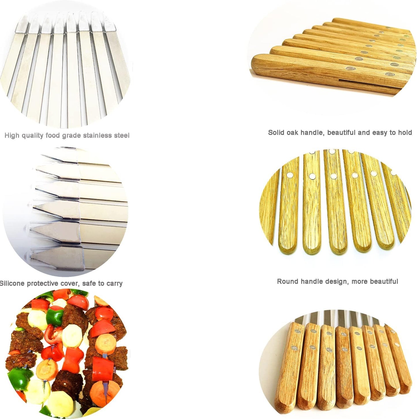 23.5 Inch Extra Long Large Kabob Skewers,12pcs Flat Wide Stainless Steel BBQ Skewer,Reusable Barbecue Stick for Grilling,Metal Heavy Duty Thick Kebab with Wooden Handle with Bag.