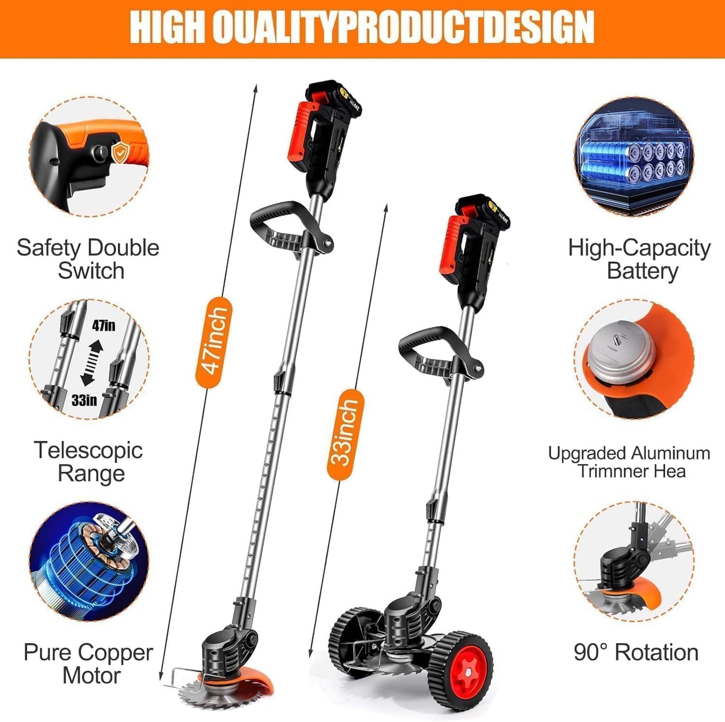 Cordless Weed Wacker Battery Powered Electric 21V 4.0Ah,Weed Wacker Battery Operated Grass Trimmer/Brush Cutter/String Trimmer/Lawn Edger, Weeder Tool for Lawn Garden Pruning/Trimming