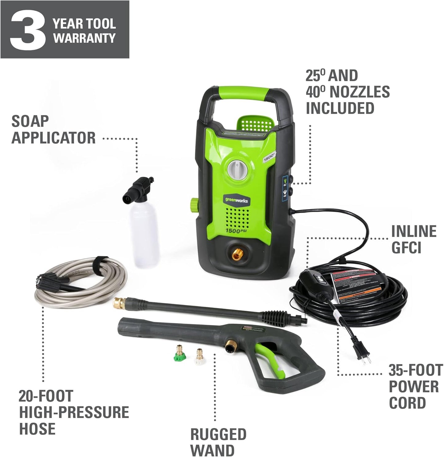 Greenworks 1500 PSI 1.2 GPM Pressure Washer (Upright Hand-Carry) PWMA Certified