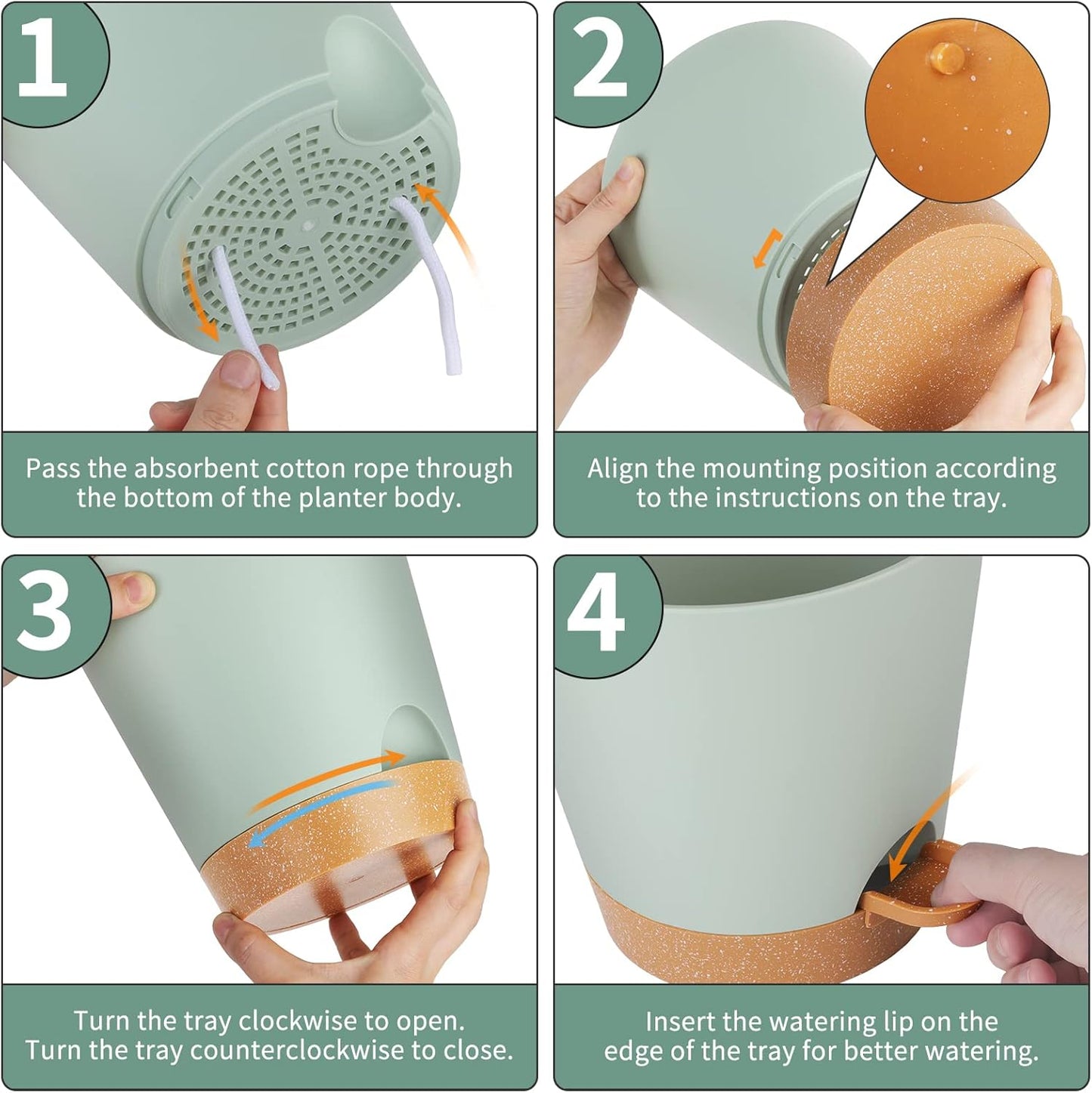 GARDIFE Plant Pots 8/7/6.5/6/5.5/5 Inch Self Watering Planters with Drainage Hole, Plastic Flower Pots, Nursery Planting Pot for All House Plants, African Violet, Flowers, and Cactus,Green