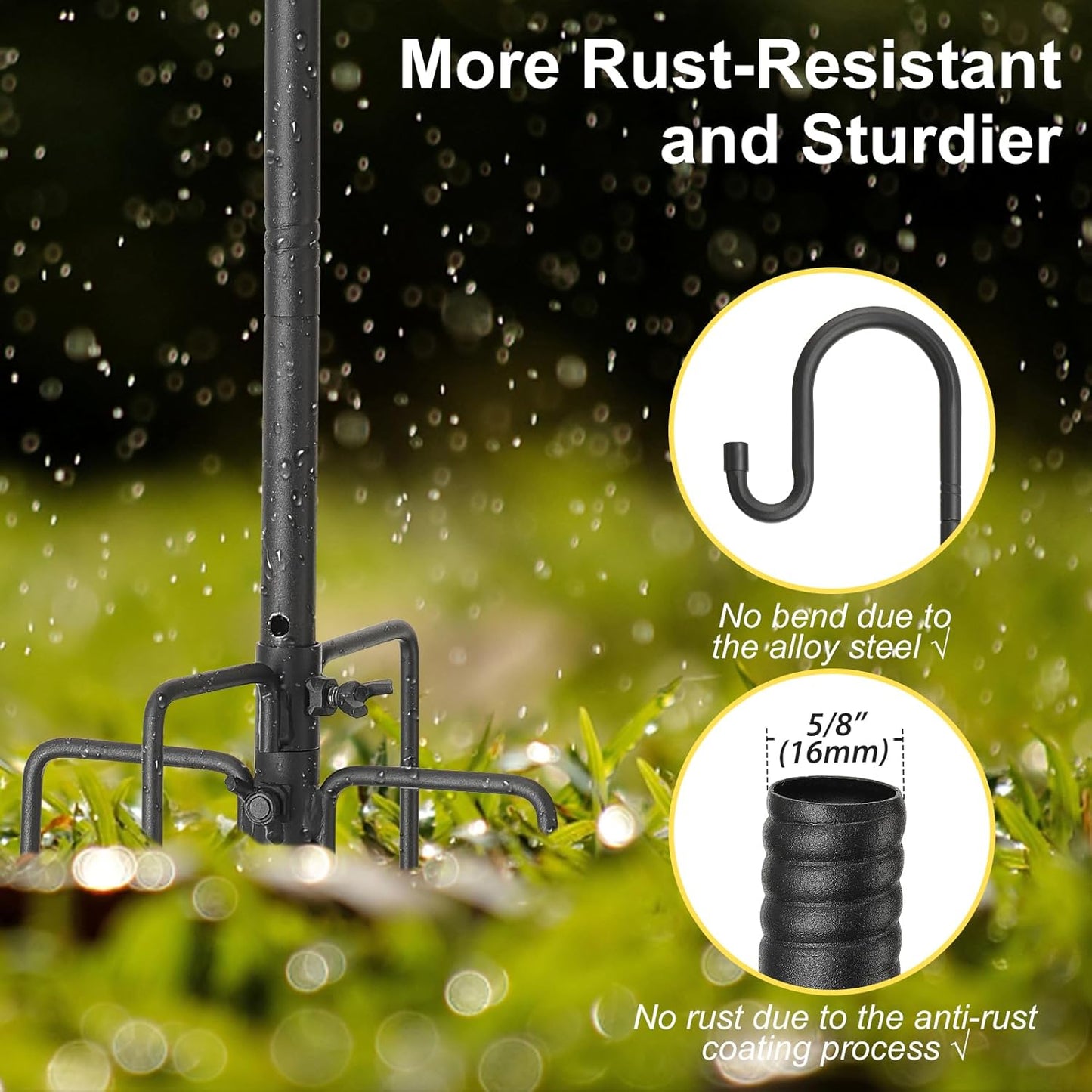 Heavy Duty Shepherd Hooks for Outdoor Decor, 62 Inch Tall Garden Hooks for Hanging Plants, Lanterns, Bird Feeders – Rust-Resistant Steel, Sturdy 5 Prongs Base – Black