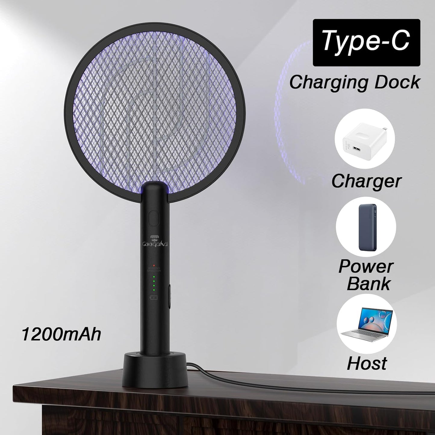 Bug Zapper Racket, 2 in 1 Fly Swatter USB Rechargeable, 4000V Electric Fly Zapper with 4 Layer Safety Mesh，Electric Racket for Kitchen, Home, Garden and Outdoors