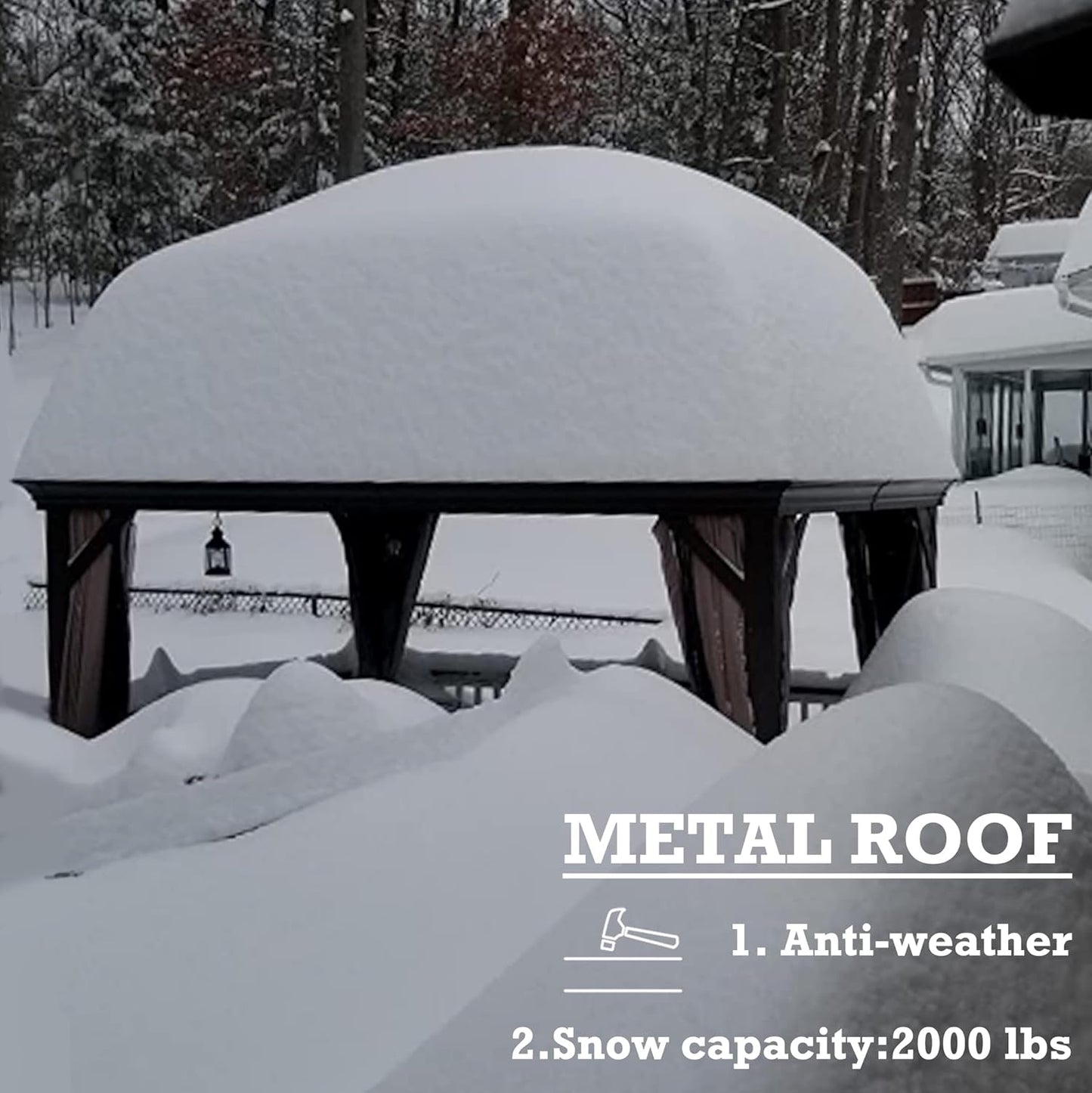 Kozyard Alexander Hardtop Aluminum Permanent Gazebo with a Mosquito Net and Privacy Sidewalls (Alexander 12'x14' (Brown)