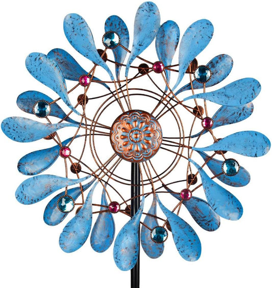 Stargarden Wind Spinners Outdoor, Large Kinetic Wind Spinner, Waterproof Blue Pinwheels with 4 Sturdy Stake, Metal Windmill for Yard, Porch Decor (21 * 90 Inches)