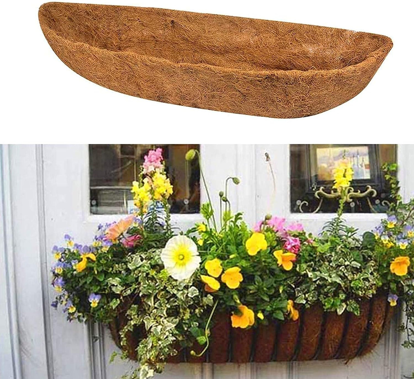 chengchuang 2 Packs Natural Coco Fiber Replacement Liner, 24/30/36/48 in Coconut Liners for Planters, Coco Liners for Window Box/Hanging Basket Liners, Durable Coconut Coir for Planting (48 inch)