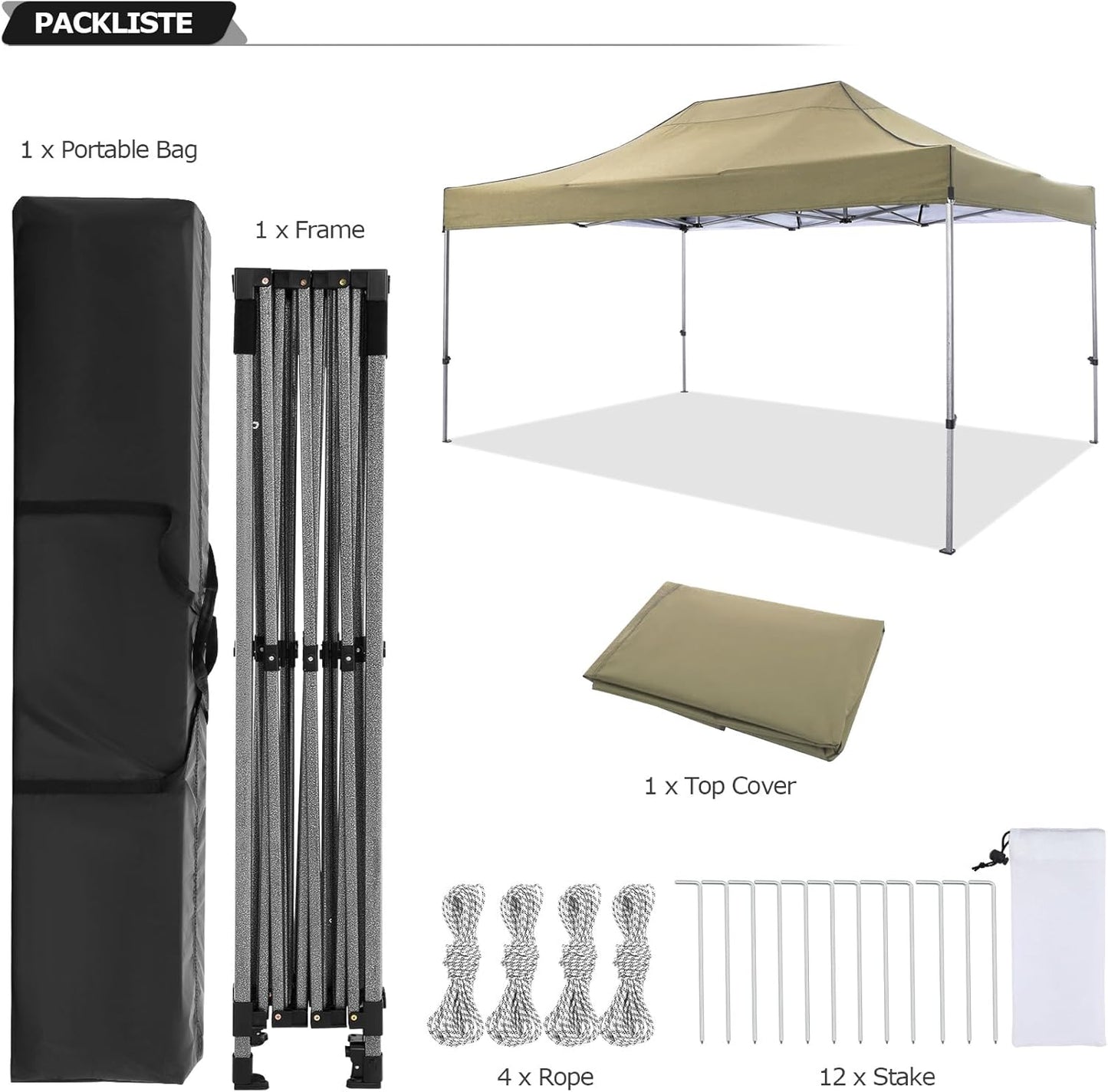 COBIZI 10x15 Heavy Duty Pop up Canopy Tent Easy Up Commercial Outdoor Canopy Wedding Party Tents for Parties All Season Wind & Waterproof Gazebo with Carry Bag, Khaki(Frame Thickened)