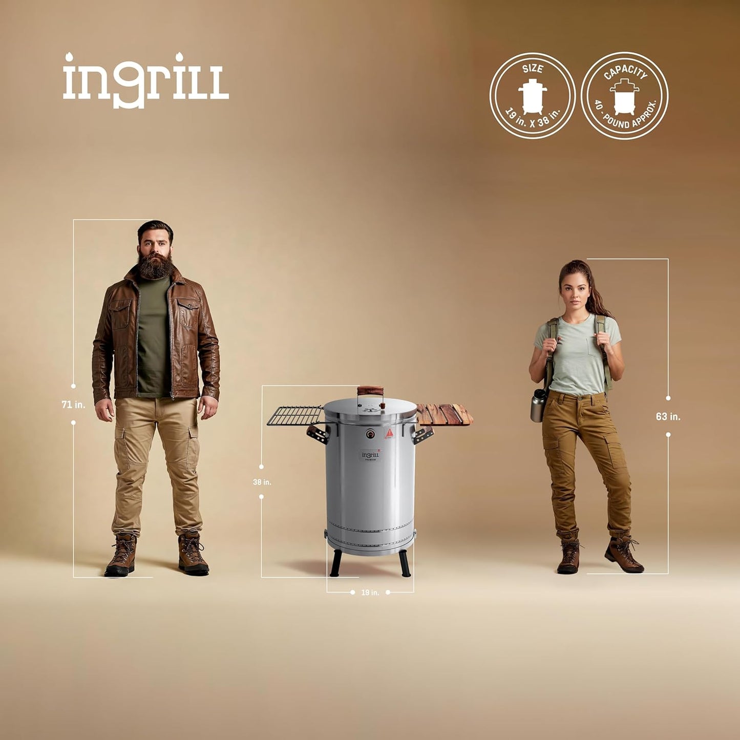 Charcoal Grills - 40 lbs Stainless Steel Smoker Grill 3-in-1 for Cooking & Home BBQ - Portable Vertical Smoker Barrel for Outdoor Grilling & Camping - Meat Grill with Thermometer & Accessories