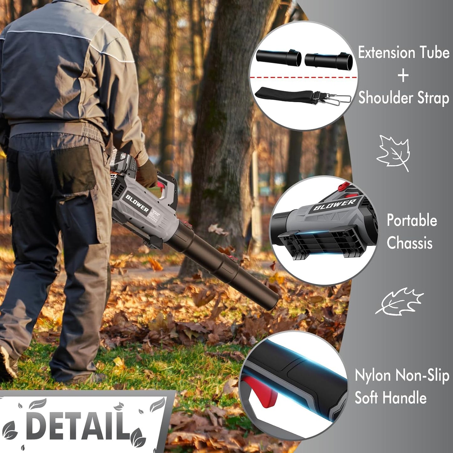 Leaf Blower Cordless (Upgraded) - 630CFM/160MPH, 21V Powerful Electric Cordless Leaf Blower with 2 x 4.0Ah Batteries and Charger, Battery Powered Leaf Blowers for Lawn Care, Patio, Yard, Dust, Snow