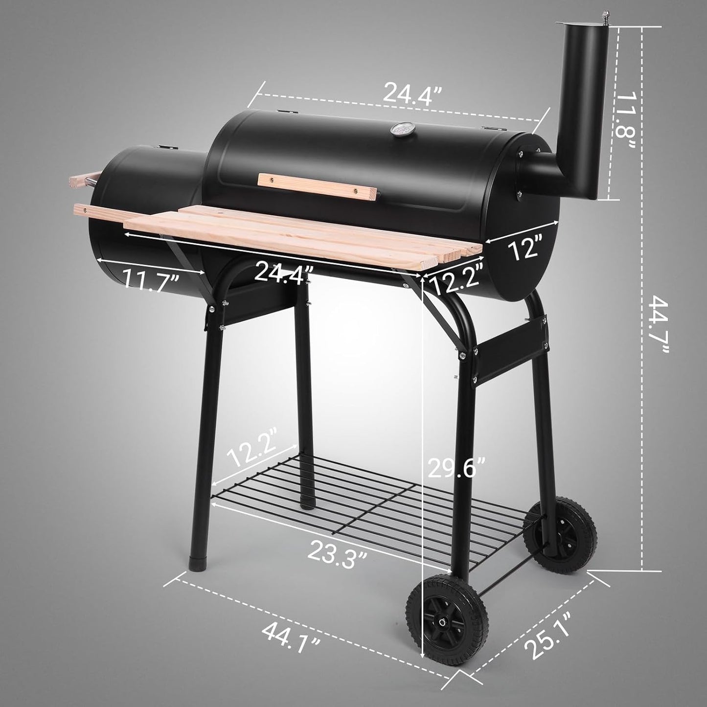 Outvita BBQ Charcoal Grill, Outdoor Patio Barbecue Cooker with Offset Smoker, Wheels and Tray for Balcony Picnics, Party and Camping