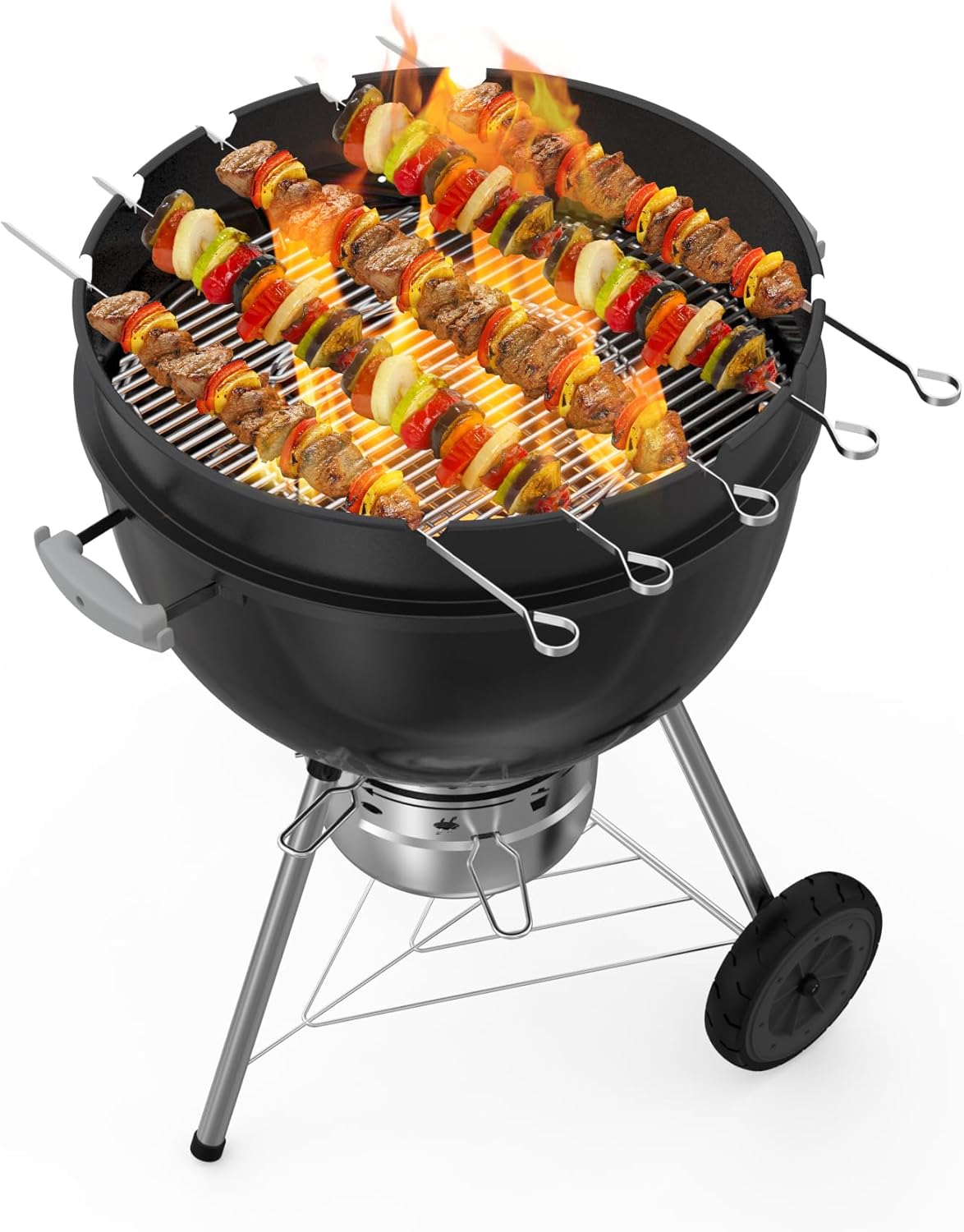 only fire Rotisserie Ring with Kabob Skewer Set for Weber 22 1/2 Inch Kettle and Other Similar Kettle Charcoal Grills