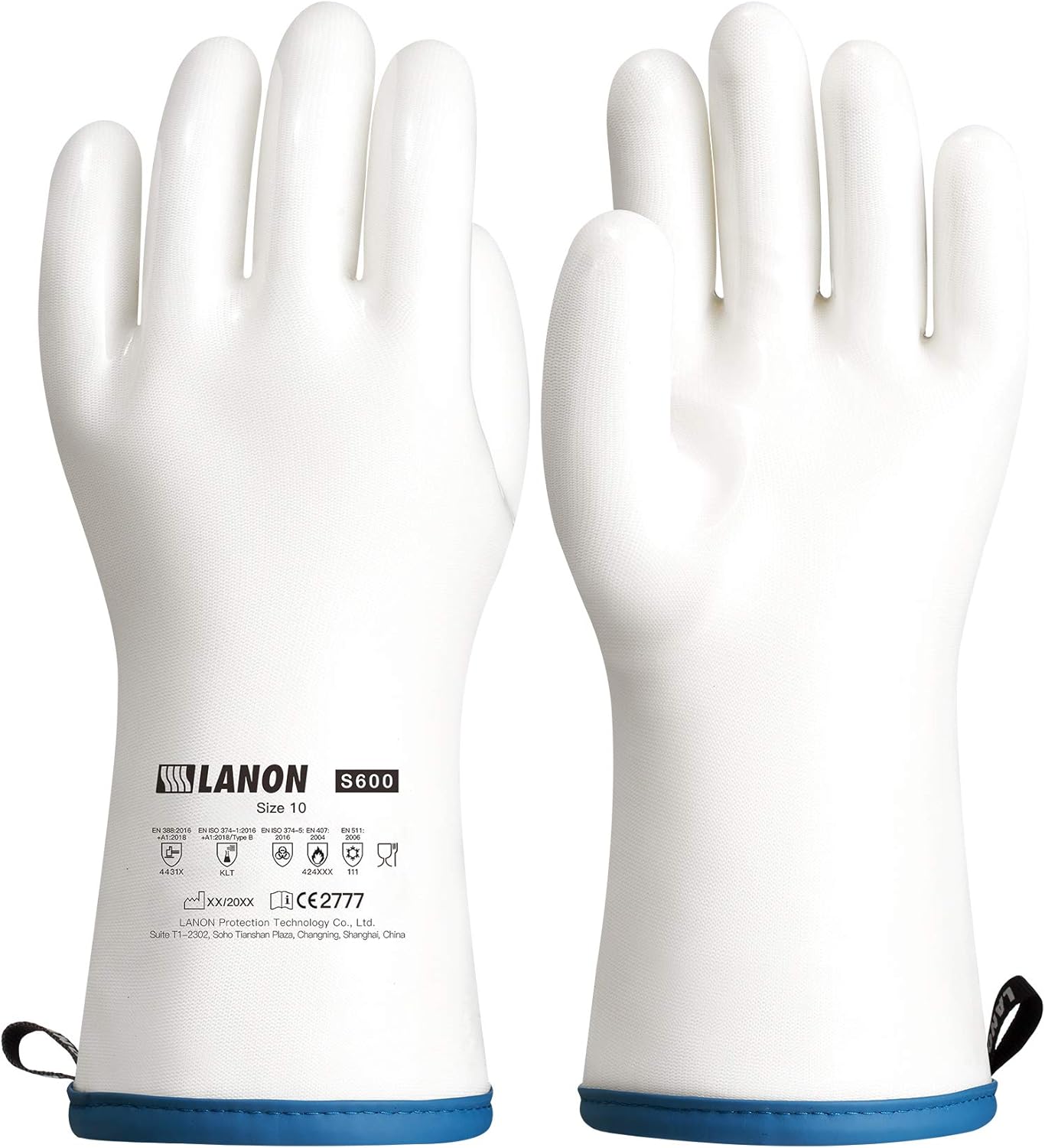 LANON Liquid Silicone Gloves, Heat Resistant Oven Gloves with Fingers, Food Grade, Waterproof, White, XL