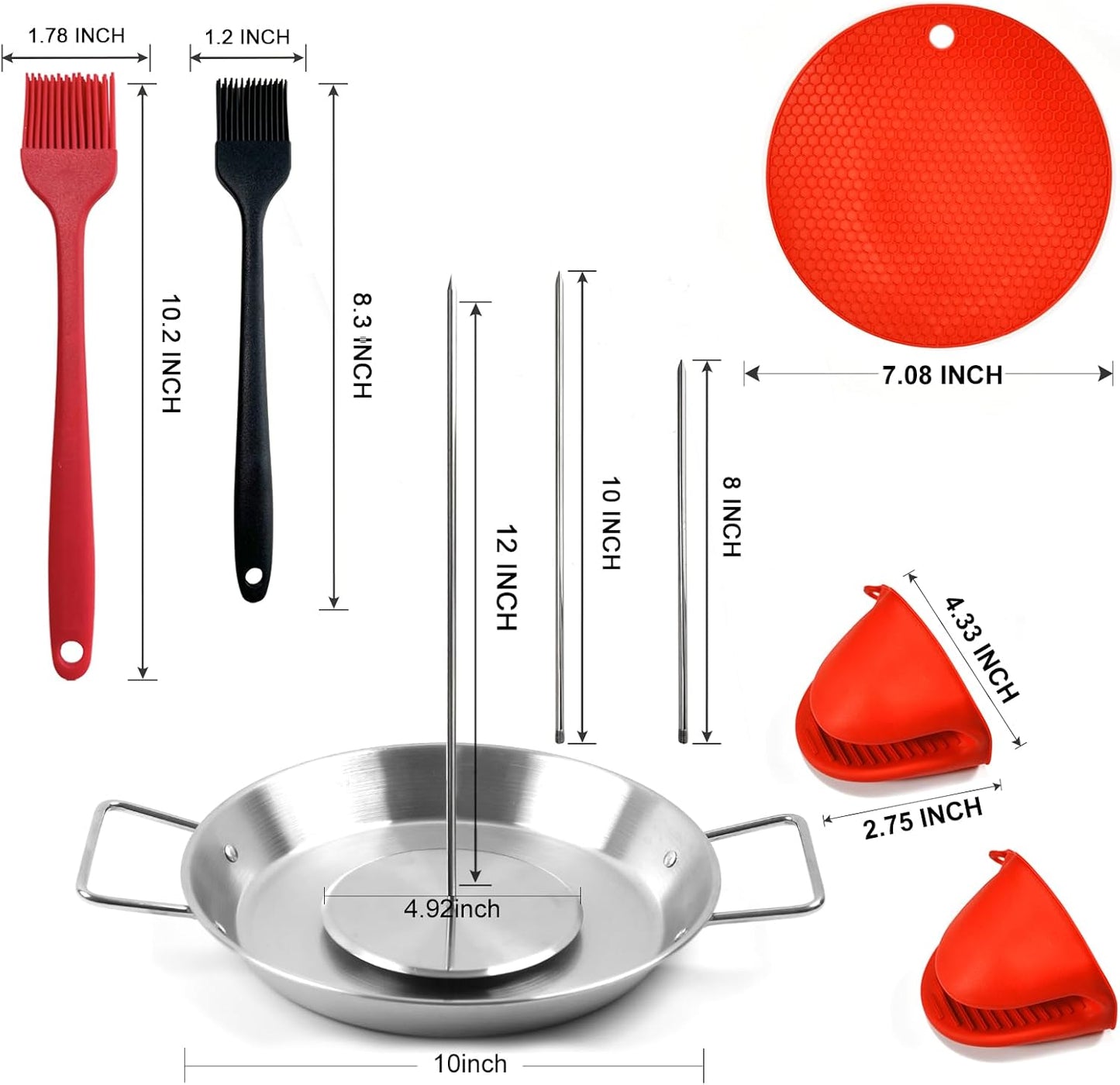 Fengzhe Al Pastor Skewer for Grill：Stainless Steel Vertical Stand, Brazilian Spit Stand with removable 3 Spikes, 2 Brushes, Anti-scalding Fittings, Fat Separator Tray, for Tacos Al Pastor, BBQ