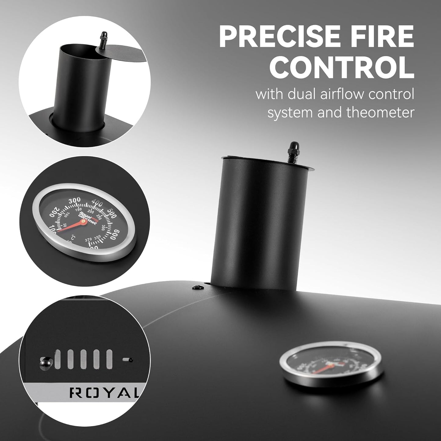 Royal Gourmet CD1824ET Movable Charcoal BBQ Grill with Foldable Side Tables, Outdoor Barbecue Grill with 470 Sq. In. Cooking Area for Outdoor Picnic and Camping Grilling, Black