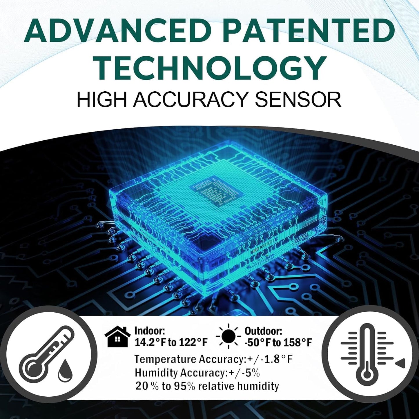 OBET Indoor Outdoor Thermometer Wireless with 3 Sensors Weather Station Temperature Humidity Monitor 500ft Range and Adjustable Backlight and Min Max Data White