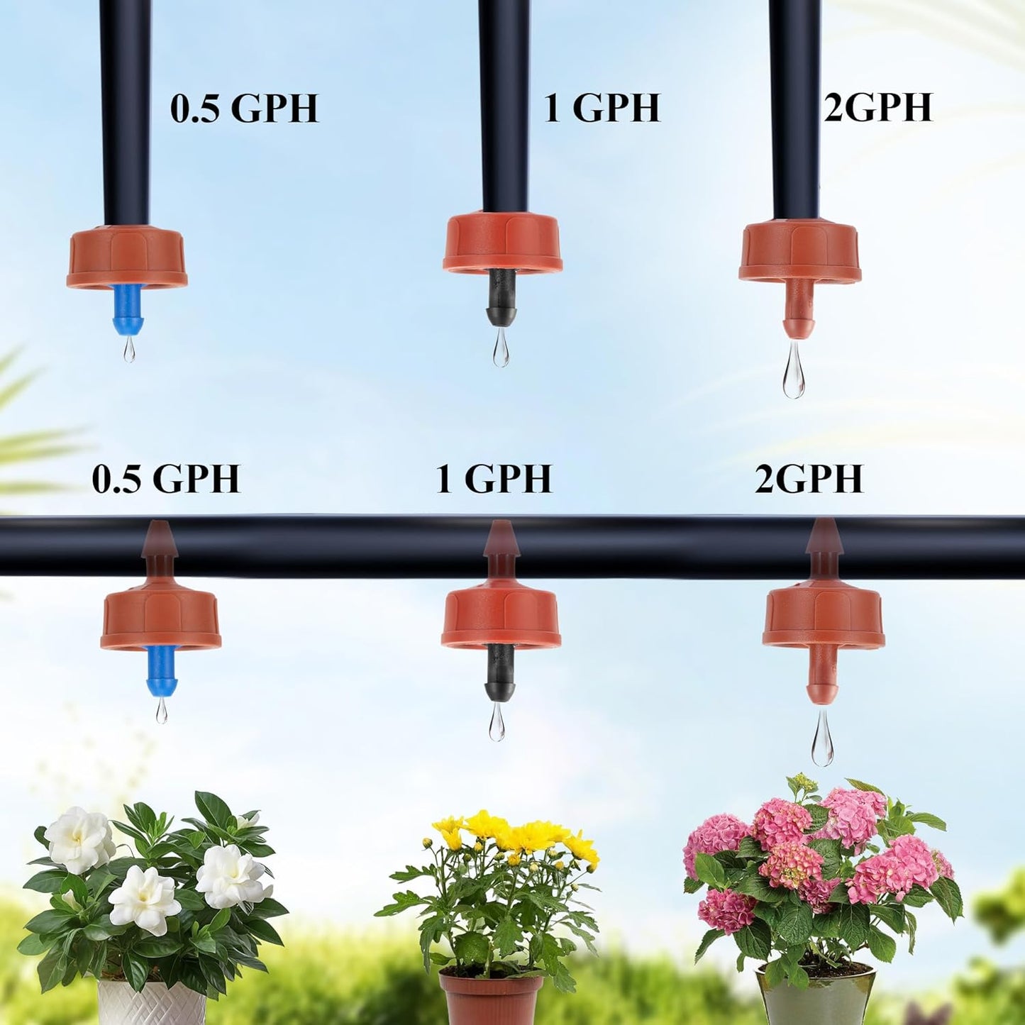 60Pcs 0.5 GPH Pressure Compensating Irrigation Spot Drippers,Constant Flow Barb Outlet Watering Dripper Emitters Heads Parts for 1/4 Inch Watering Tubing Line for Garden Pots Plant Irrigation Systems